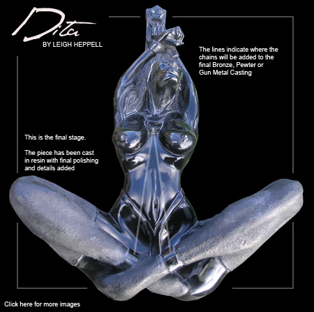 Dita Erotic Bondage Suspension Sculpture in Bronze by Leigh Heppell